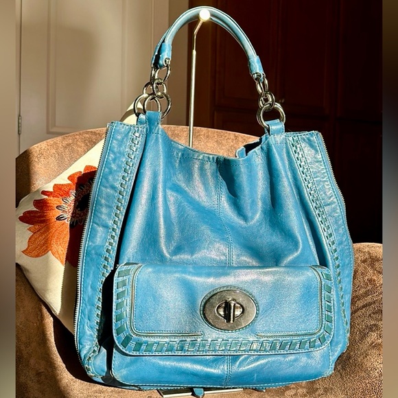 Coach Handbags - COACH DEVIN XL LEATHER DUFFLE 15995 W/WHIPSTITCH IN DENIM BLUE TURNLOCK BAG 2010